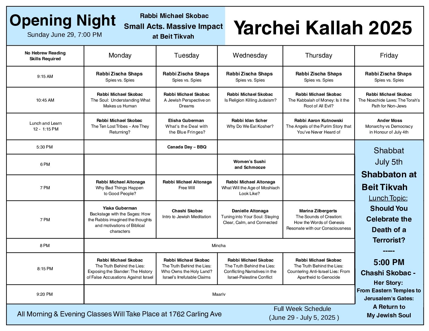 YK Full Week Schedule 2025